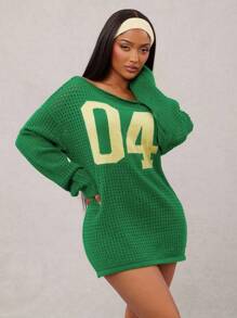 Radiana 2pcs Women's Numeric Pattern Asymmetric Neck Long Sleeve Sweater And Knitted Shorts Set,Autumn And Winter,ملابس شتوية للنساء - Multicolor - View 4