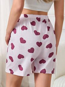 EURMUSE 2pcs Striped With Heart Pattern Sleep Short Sets - Multicolor - View 4