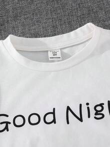 SHEIN 2pcs Tween Boy Casual Round Neck Graphic Short Sleeve T-Shirt & Plaid Shorts Pajama Set, Boys Night Clothes, Boys Sleepwear, Plaid Pajama Set