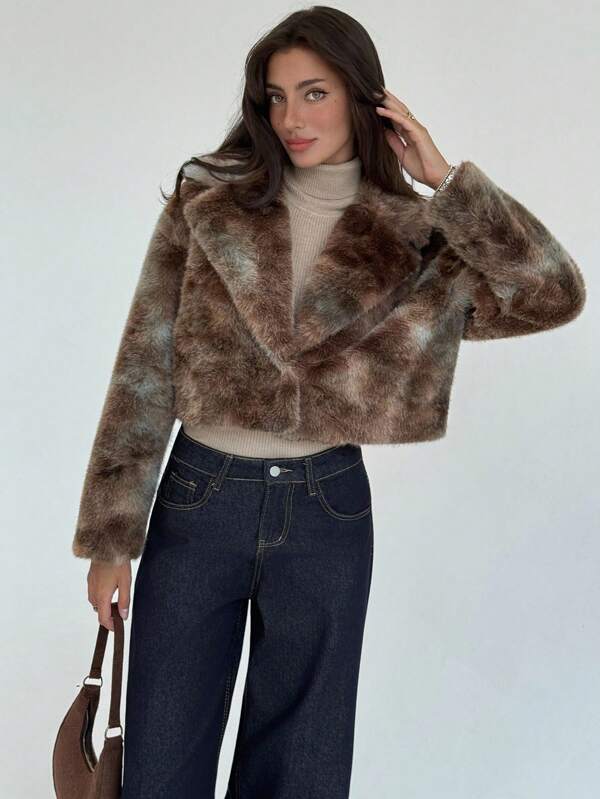 Aloruh 新款复古人造毛皮彩色短款夹克，秋冬百搭街头风外套