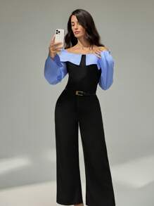 Modelyn Conjunto de 2 Peças Elegante Feminino com Nó de Bambu na Cintura, Design da Moda, Adequado para Primavera, Verão, Outono - Preto - Visão 4