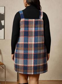 Zelara Plus-Size Women'S Blue Colorful Plaid V-Neck Sleeveless Dress,Summer Casual Back-To-School Office Siren Style,Minimalist School Winter Outfits - Multicolor - View 5