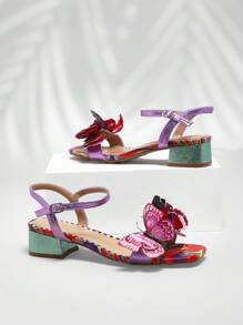 SHUZIA Ladies Ankle Strap Sandals With Butterflies Decor - Multicolor - View 2