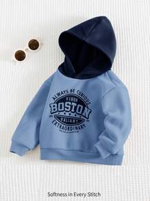 Cozy Pixies Felpa con cappuccio per neonato maschio con motivo a lettere e colore a contrasto