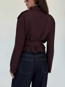 Aloruh 女士纯色短翻领长袖休闲百搭时尚风衣秋季女士秋季所有女士秋季女士秋季秋季女士秋季冬季女士冬季女士冬季夹克女士女士夹克别致秋季棕色风衣，焦糖色 - 咖啡棕 - 查看 3