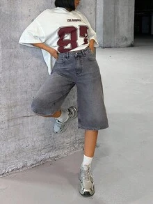 HIGH WAIST BERMUDA SHORT CASUAL STYLE Women Summer Clothing Woman S Summer Clothes Women Clothing Y2k Women Short Set - Grey - View 6