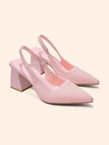 CUCCOO BASICS Women's Fashion Fabric Backstrap Chunky Heel Pointed Toe PU Leather Commuting Slingback Shoes, Suitable For Dates, Parties, And Vacations For Christmas Spring Shoes - Pink - View 2
