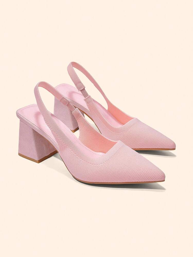 CUCCOO BASICS Women's Fashion Fabric Backstrap Chunky Heel Pointed Toe PU Leather Commuting Slingback Shoes, Suitable For Dates, Parties, And Vacations For Christmas Spring Shoes