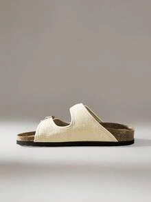 Solecia Adjustable Buckle Women's Casual Flat Slide Sandals - Apricot - View 3