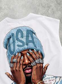 Manfinity ZONE917 男士圆领无袖创意肖像图案休闲全印花短款背心