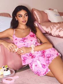 SweetSlumber 2pcs Women Bow & Heart Pajama Set - Multicolor - View 1