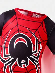 SHEIN 2pcs/Set Young Boy Spider Cosplay, Including Short Sleeve Jumpsuit And Cape, Suitable For Cosplay Performance, Events And Activities Chic For Autumn/Winter Fall