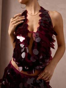 Lumalex 秋冬聚会宴会低调奢华闪亮节日派对狂欢节郊游度假热门户外层次丰富的婚礼季宴会成人礼亮片流苏吊带背心束腰女式亮片上衣派对上衣夜店上衣奢华舞会证件照宰牲节宰牲节派对新年 - 白色 - 查看 1