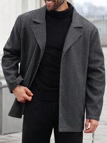 Manfinity Homme Plus Size Men's Lapel Neck Long Sleeve Single-Breasted Casual Loose Overcoat, Men Overcoat, Long Coat For Men, Fall Winter