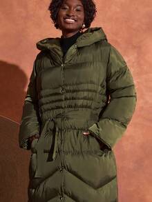 Bóhologie Women Solid Color Belted Detailed Long Winter Coats Long Padded Coat Women - Khaki - View 4