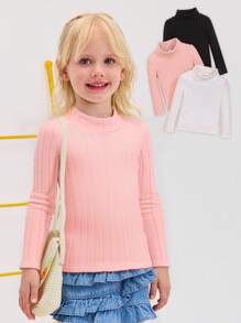 SHEIN 3件套少女纯色圆领修身休闲T恤（粉色、黑色、白色）