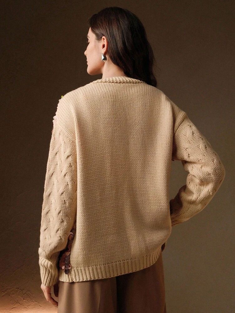 New Stylish V-Neck Cardigan Sweater For Women, Featuring Sequins Embellished Design, Suitable For Fall, Autumn, Winter, Elegant, Chic, New Year, Casual, Christmas