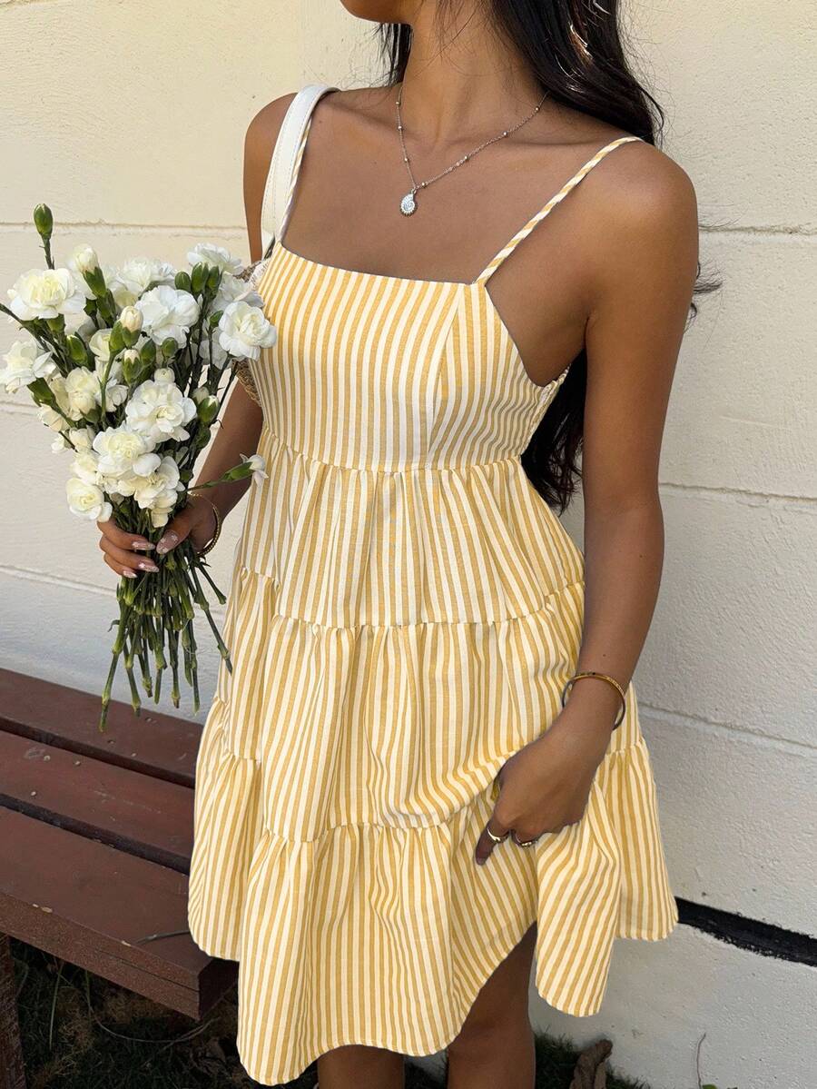 SHEIN EZwear 女士蓝色梭织条纹吊带背心连衣裙