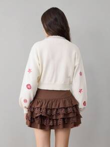 ROMWE Avant Cárdigan de mujer vintage estilo Mori Kei Cottagecore con bordado floral y de plantas, versátil para vacaciones