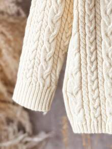 SHEIN 2 piezas Conjunto de suéter casual de cuello redondo de unicolor y pantalones de corte holgado para niña joven