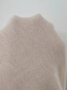 Elenzga 女式不对称修身立领长袖纽扣设计毛衣，时尚 - 杏色 - 查看 4