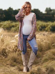 SHEIN Pregnant Women's Textured Pattern Long Sleeve Open Front Casual Thin Cardigan