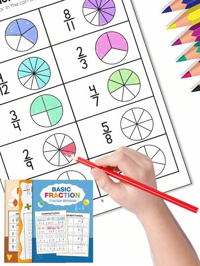 1pc Basic Fraction Workbook For Children, Preschool Education To Learn About Fractions From Shallow To Deep In An Interesting Way. Fraction Wall, Fraction Graph, Fraction Axis, Fraction Size Comparison, Various Forms Of Fraction Understanding, Fraction Addition And Subtraction Exercises, It Is A Very Good Children's Mathematics Learning Tool Book.