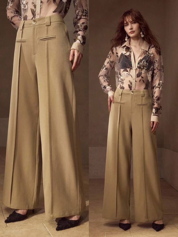 PINTUCK WIDE LEG SUIT PANTS