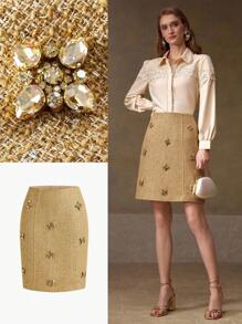 MOTF PREMIUM 粗花呢水钻开衩裙