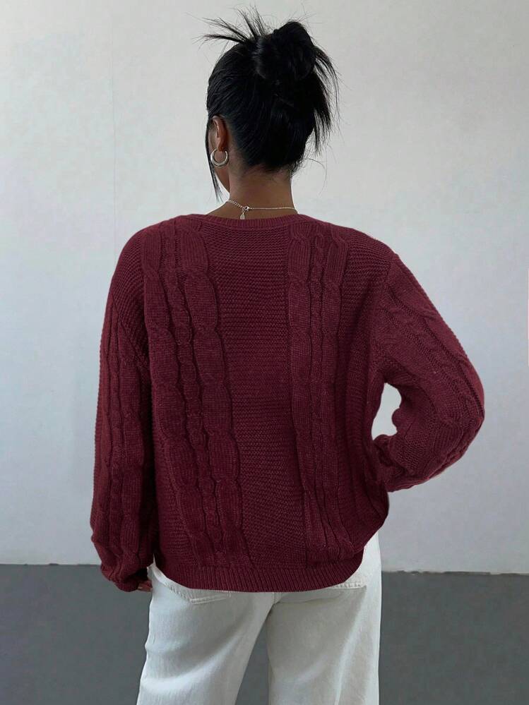 Aloruh 女式纯色休闲套头衫，秋冬 - 酒紅色 - 查看 2