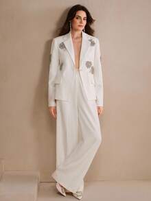 Anewsta 束腰缀饰单扣西装外套 - 白色 - 查看 5