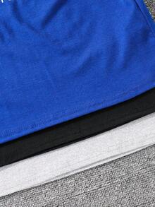 SHEIN 3pcs/Set Tween Boys' Casual Letter Graphic T-Shirts, Black, White, Green, Suitable For Commuting, School, Daily Casual Wear, Sports, Autumn/Winter Fall