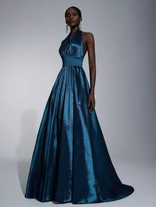 Elitara Elegant, Romantic, Minimalist, Fashionable, Dignified, Olive Green, Knitted Fabric, Halter Neck, Open Back, Extra-Large Skirt, Trailing, Fashionable, Internet Celebrity, Holiday, Vacation, Birthday Party, Wedding Event, Formal Evening Gown