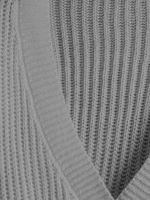 EURMUSE White Lantern Sleeve Button Front Rib Knit Cardigan - Light Grey - View 4
