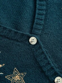 ROMWE Hippie Women's Mysterious Date Witch Style Sun & Moon Embroidery Cardigan Sweater