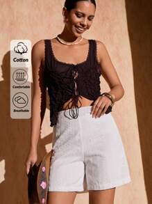 Bóhologie Women Eyelet Embroidery And Zipper Detailed Shorts - White - View 1