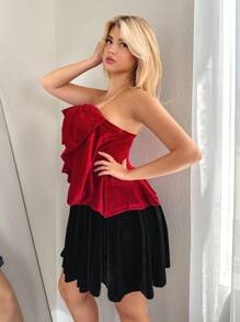 Sweetina Samtiges Oversized Schleifenoberteil Mini-Kleid