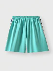 JNSQ 夏季新款男女童女童户外专业运动宽松短裤，儿童松紧腰侧拼接织带户外专业运动宽松短裤 - 藍色 - 查看 3