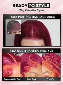 ALL READY WIG 26 英寸无胶 99J 勃艮第红色蕾丝前部 180% 密度假发人发 13x4 透明波浪蕾丝前部假发人发预拔 99j 勃艮第红酒无胶人发假发女士 - S99J - 查看 9