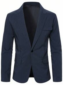 Calvornis 男士必备条纹休闲西装外套，街头时尚日报