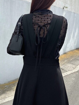 FRIFUL Damen Lässig einfarbiges Kleid mit V-Ausschnitt und ärmellos