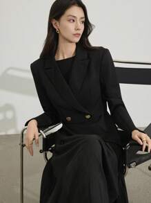 Heiryn Women's Elegant Double-Breasted Suit & Dress Set In Fall/Winter - Black - View 2