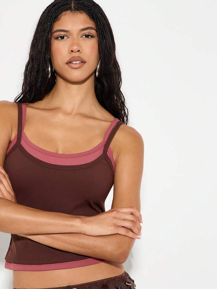 KIZN Double Layer Tank Top With Contrast Trim And Sequin Detail