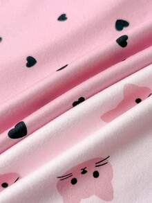 SHEIN LMoss Kids 2 件套 Tween Girls 可爱印花针织睡衣套装，1 套免费，舒适休闲家居服，适合日常穿着 - 彩色 - 查看 8