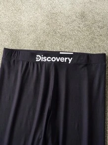 Discovery X SHEIN Plus Size High Waist Geometric & Letter Graphic Leggings Leggings Women Discovery Leggings Black Leggings Printed Leggings Workout Leggings Fall Women Clothes Outdoor Clothings Winter Clothes Fall Outfits - Black - View 6