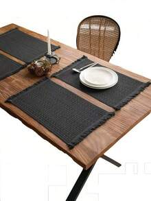 1 件波西米亚风格桌旗 Macrame 桌旗适用于家居装饰，带流苏的 Macrame 桌旗适用于波西米亚风格餐厅卧室装饰乡村新娘送礼会、农舍乡村风格桌旗、餐垫、感恩节圣诞节家居装饰（多种尺寸可选） - 黑米字 - 查看 4