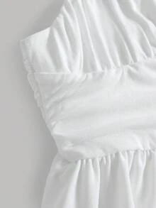 Girlism 少女杏色褶饰胸前蝴蝶结装饰吊带背心连衣裙，休闲甜美返校装 - 白色 - 查看 4
