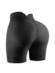 SHEIN Sports 2件套加大码纯色高腰无缝运动短裤 - 彩色 - 查看 7