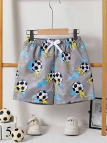 Young Boys' Casual Loose Vacation Style Football Graphic Swim Trunks