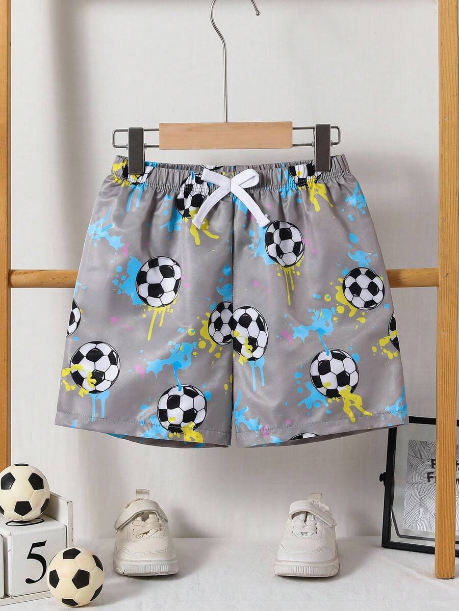 Young Boys' Casual Loose Vacation Style Football Graphic Swim Trunks